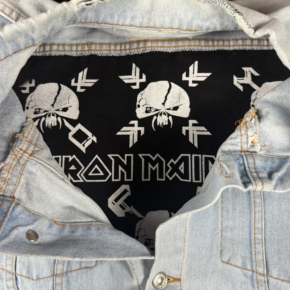 Classic Cotton Co Iron Maiden‎ The Trooper Denim Jacket Light Wash Blue XL